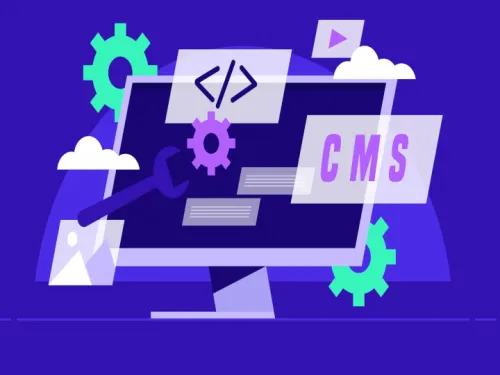 content management system image shows clouds, code symbols and gears